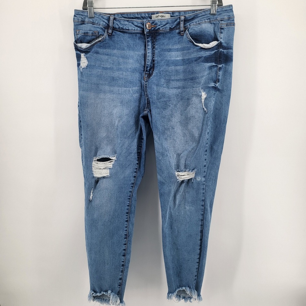 Refuge Plus Size 20 Ripped Distressed Frayed‎ raw Hem Blue Denim Skinny Jeans